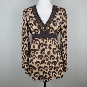 Michael Michael Kors Leopard Print Silk V Neck Top